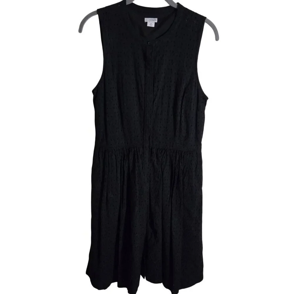 J. By j.Crew Black Eyelet Lace Sleeveless Dress Pockets Cotton Size 8